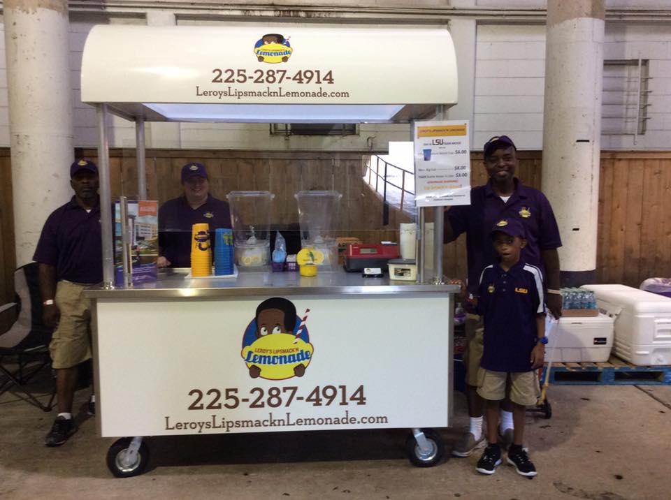 Leroy selling lemonade at LSU Home game season kickoff