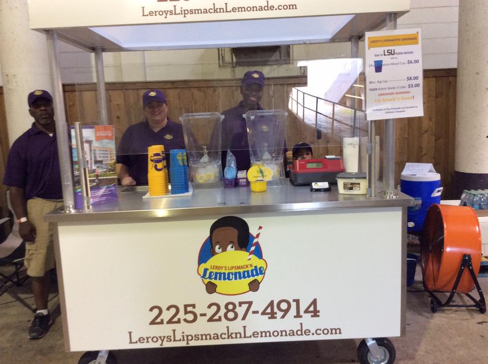 Leroy selling lemonade at LSU Home game season kickoff