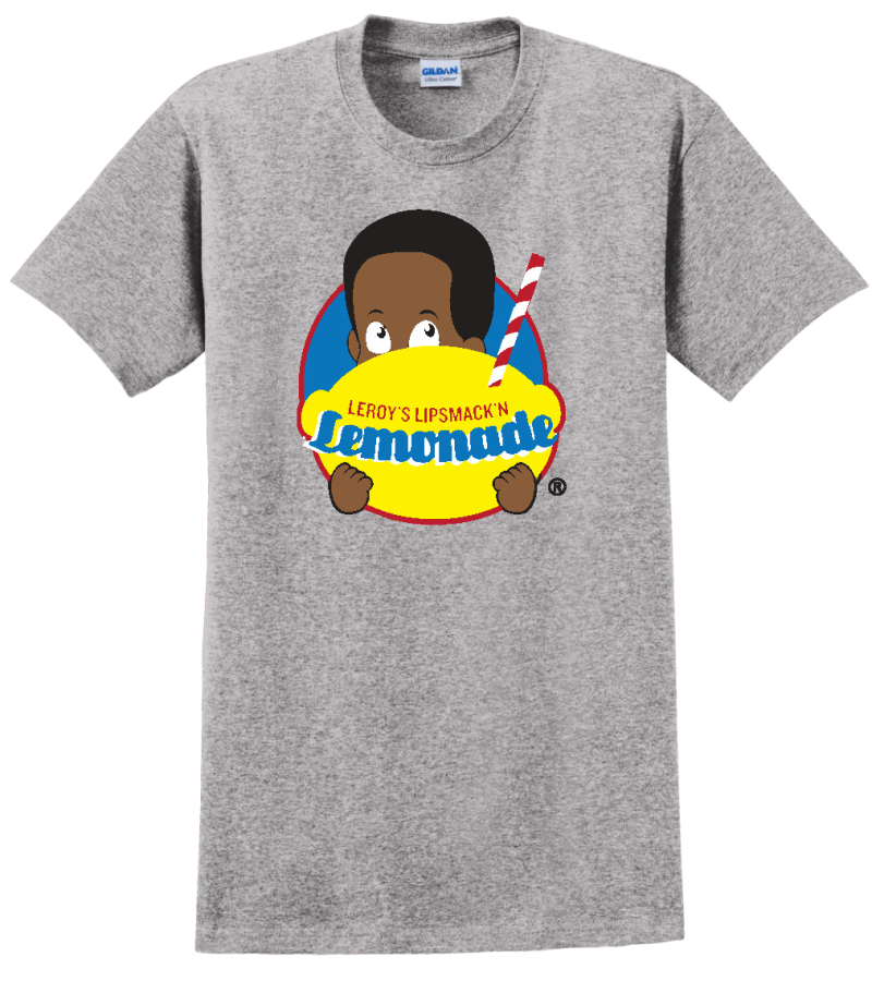 Leroy's LipSmack'n Lemonade Logo T-Shirt in Gray showcasing the bold and vibrant official logo