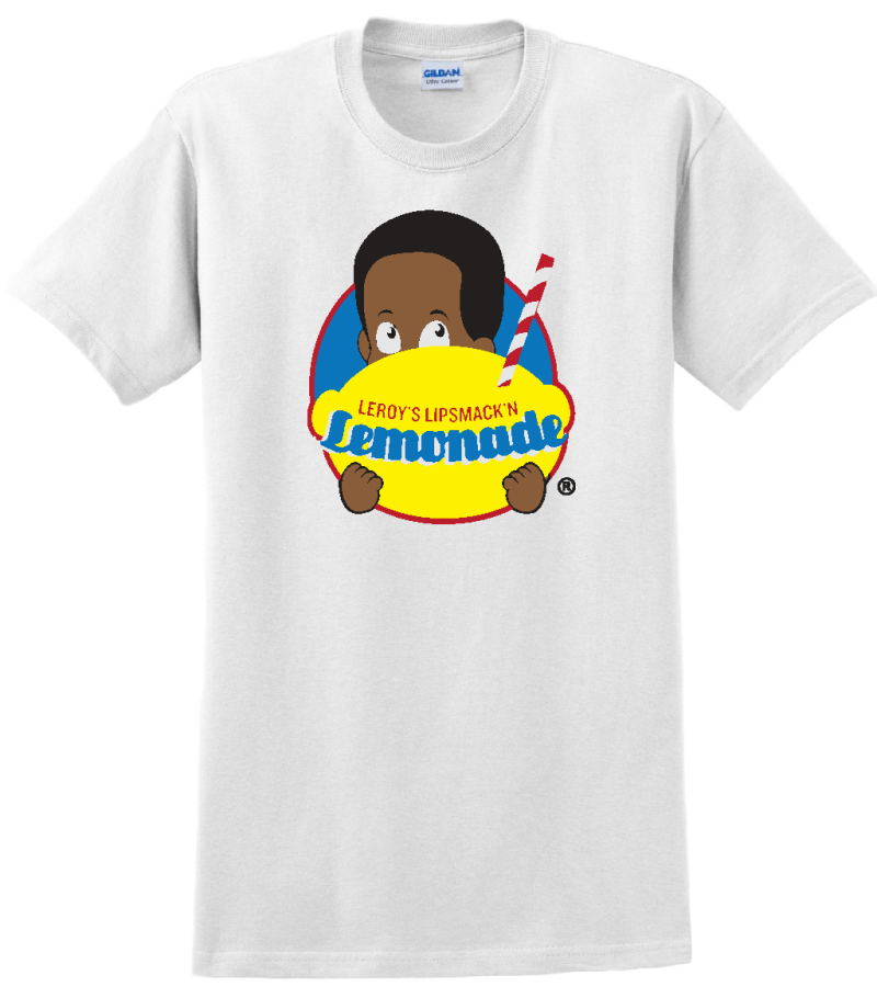 Leroy's LipSmack'n Lemonade Logo T-Shirt in White featuring the iconic logo with bright colors and a fun design.